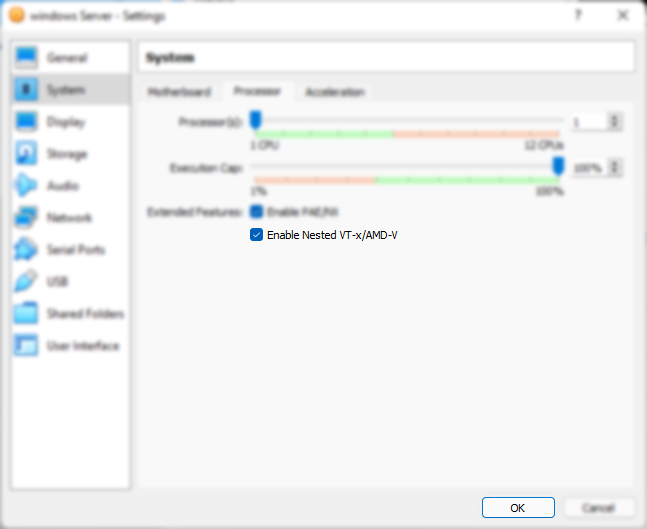 This is a screenshot for EVE-NG virtual processor window. Most of screenshot is blurred other than certain option and OK Button.